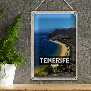 Blechschild Reise 20x30cm Tererife Spain Panorama Bild Meer