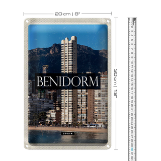 Blechschild Reise 20x30cm Benidorm Spain Panorama Poster