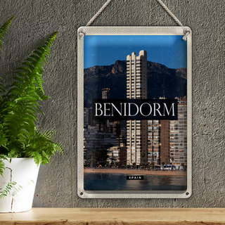 Blechschild Reise 20x30cm Benidorm Spain Panorama Poster