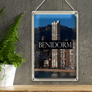 Blechschild Reise 20x30cm Benidorm Spain Panorama Poster