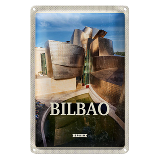 Blechschild Reise 20x30cm Bilbao Spain Hafenstadt Urlaubsort