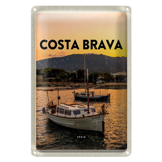 Blechschild Reise 20x30cm Costa Brava Spain Sonnenuntergang Meer