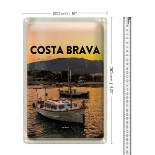 Blechschild Reise 20x30cm Costa Brava Spain Sonnenuntergang Meer