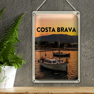 Blechschild Reise 20x30cm Costa Brava Spain Sonnenuntergang Meer