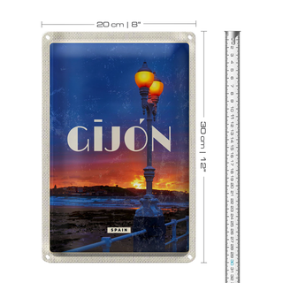 Blechschild Reise 20x30cm Gijon Spain Sonnenuntergang Meer