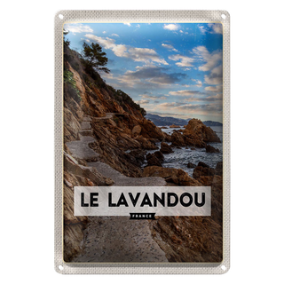Blechschild Reise 20x30cm Le Lavandou France Berge Meer Urlaub