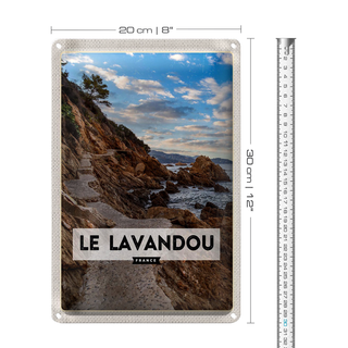 Blechschild Reise 20x30cm Le Lavandou France Berge Meer Urlaub