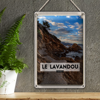 Blechschild Reise 20x30cm Le Lavandou France Berge Meer Urlaub