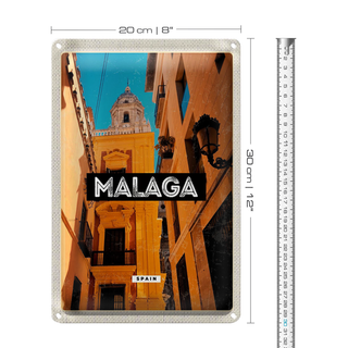 Blechschild Reise 20x30cm Malaga Spain Altstadt Retro