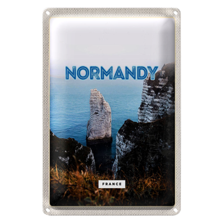 Blechschild Reise 20x30cm Normandy France weiße Felse Meer