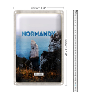 Blechschild Reise 20x30cm Normandy France weiße Felse Meer