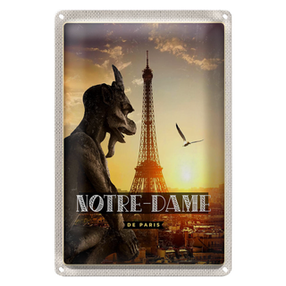 Blechschild Reise 20x30cm Notre-Dame de Paris Chimère Turm