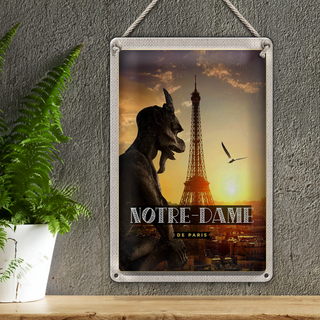 Blechschild Reise 20x30cm Notre-Dame de Paris Chimère Turm