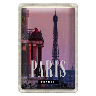 Blechschild Reise 20x30cm Paris France Sonnenuntergang Turm