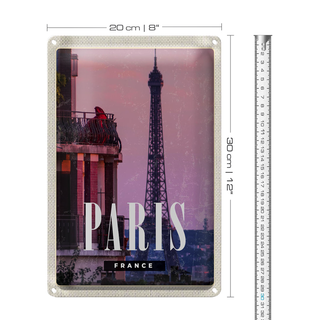Blechschild Reise 20x30cm Paris France Sonnenuntergang Turm