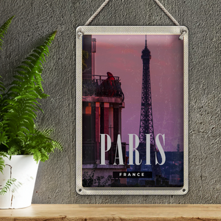 Blechschild Reise 20x30cm Paris France Sonnenuntergang Turm