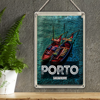 Blechschild Reise 20x30cm Porto Portugal Poster Meer Boote