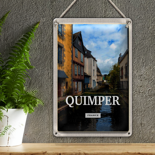 Blechschild Reise 20x30cm Quimper France Altstadt Fluss
