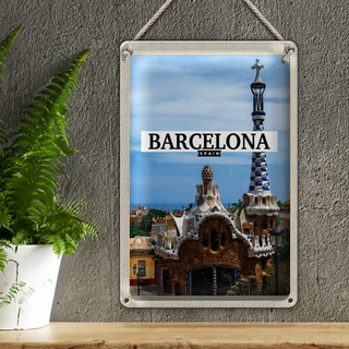 Blechschild Reise 20x30cm Barcelona Spain urlaubsort Meer