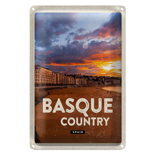 Blechschild Reise 20x30cm Basque Country Spain Sonnenuntergang
