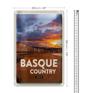Blechschild Reise 20x30cm Basque Country Spain Sonnenuntergang