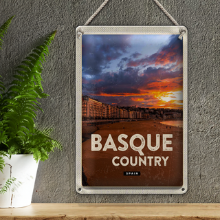 Blechschild Reise 20x30cm Basque Country Spain Sonnenuntergang