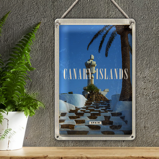 Blechschild Reise 20x30cm Canary Islands Spain Urlaub Palmen