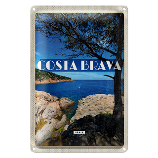 Blechschild Reise 20x30cm Costa brava Spain Meer Berge Urlaub