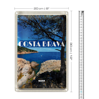 Blechschild Reise 20x30cm Costa brava Spain Meer Berge Urlaub
