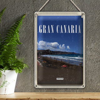 Blechschild Reise 20x30cm Gran Canaria Spain Meer Strand Retro