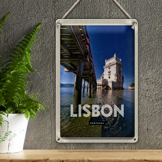 Blechschild Reise 20x30cm Lisbon Portugal Meer Reisezirl Urlaub