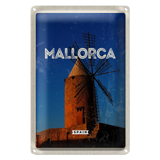 Blechschild Reise 20x30cm Mallorca Spain Retro Windmühle