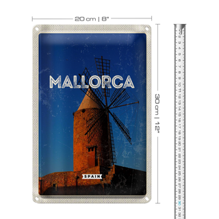 Blechschild Reise 20x30cm Mallorca Spain Retro Windmühle