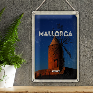Blechschild Reise 20x30cm Mallorca Spain Retro Windmühle