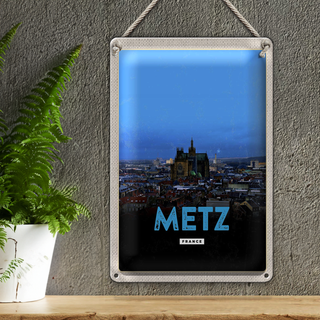 Blechschild Reise 20x30cm Metz France Panorama Retro