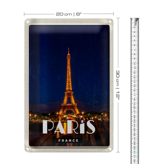 Blechschild Reise 20x30cm Paris France Eiffelturm Nacht Lichter