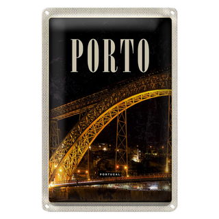 Blechschild Reise 20x30cm Porto Portugal Brücke Nacht Bild