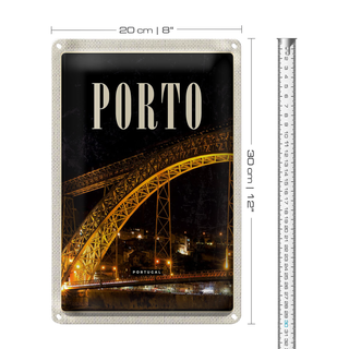Blechschild Reise 20x30cm Porto Portugal Brücke Nacht Bild