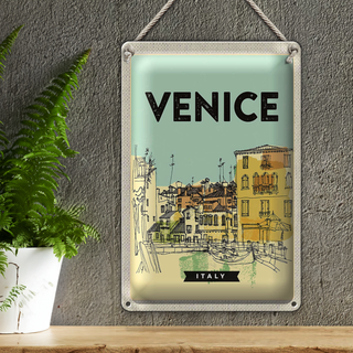 Blechschild Reise 20x30cm Venice Italy gemalte Stadtnsicht
