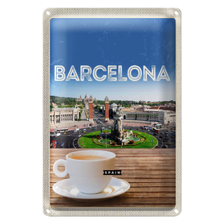 Blechschild Reise 20x30cm Barcelona Spain Panorama Bild Kaffee
