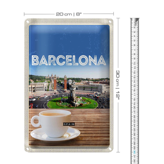 Blechschild Reise 20x30cm Barcelona Spain Panorama Bild Kaffee