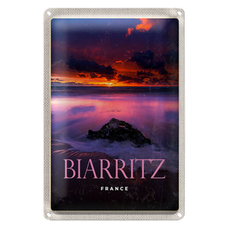 Blechschild Reise 20x30cm Biarritz France Sonnenuntergang Dekoration