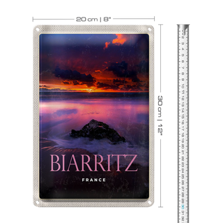 Blechschild Reise 20x30cm Biarritz France Sonnenuntergang Dekoration