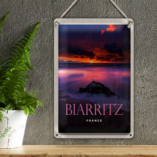 Blechschild Reise 20x30cm Biarritz France Sonnenuntergang Dekoration