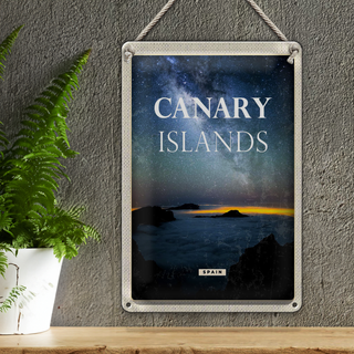 Blechschild Reise 20x30cm Canary islands Spain Nacht Sterne
