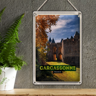 Blechschild Reise 20x30cm Carcassonne France Reiseziel Urlaub