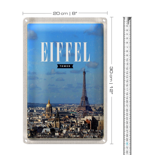 Blechschild Reise 20x30cm Eiffel Tower Panorama Bild Reiseziel