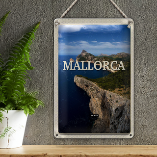 Blechschild Reise 20x30cm Mallorca Spain Meer Berge Retro