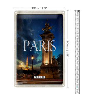 Blechschild Reise 20x30cm Paris France Eiffelturm Nacht Retro