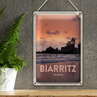 Blechschild Reise 20x30cm Biarritz France Sonnenuntergang